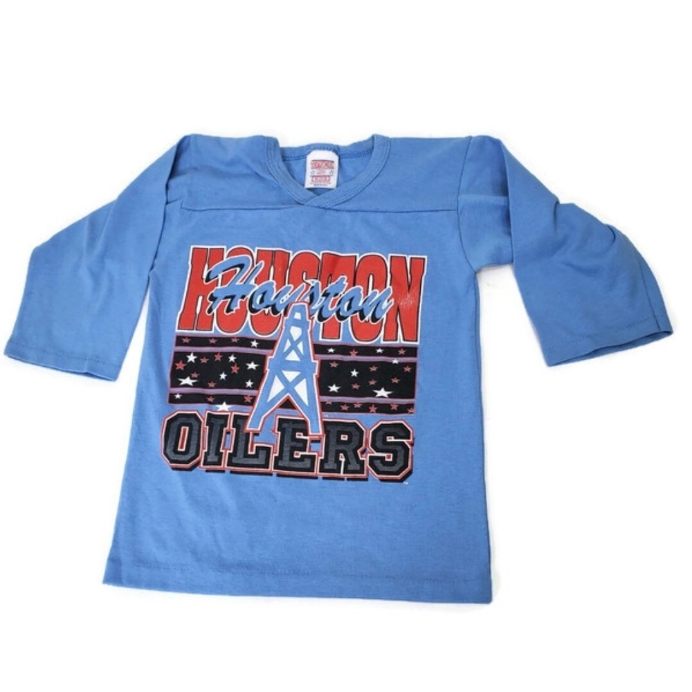 Vintage Houston Oilers Teamwork Long Sleeve Shirt Kids Medium 5-6 Blue USA Made
